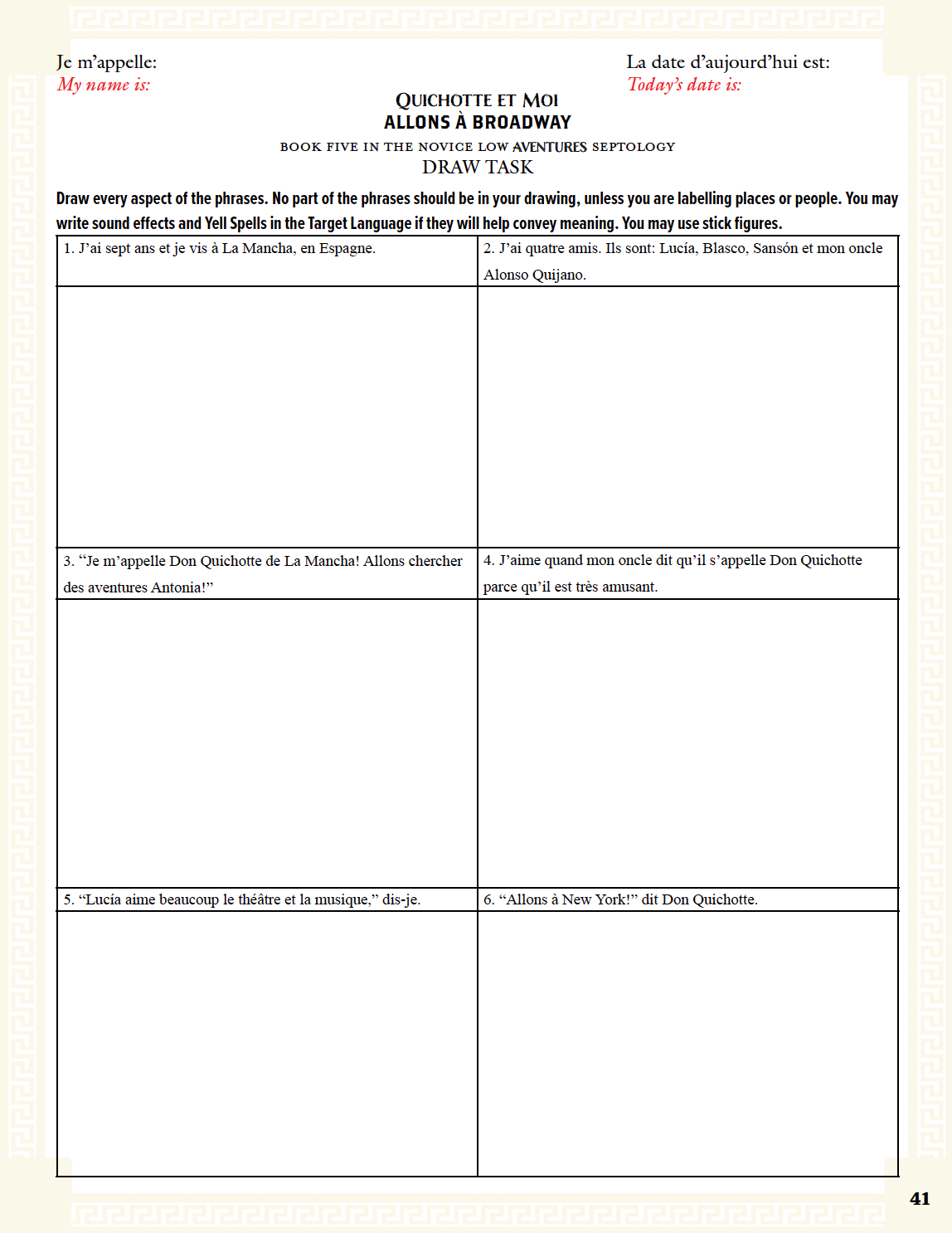 Your FREE Copy of Communication Guide: Quichotte et Moi: Allons à Broadway, Book Five in the Novice Low "Aventures" Septology