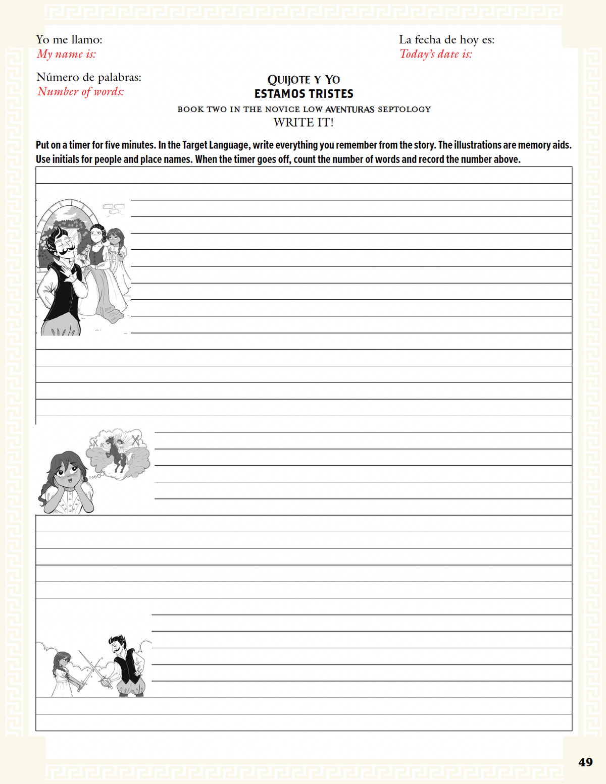 Communication Guide: Quijote y Yo: Estamos Tristes, Book Two in the Novice Low "Aventuras" Septology
