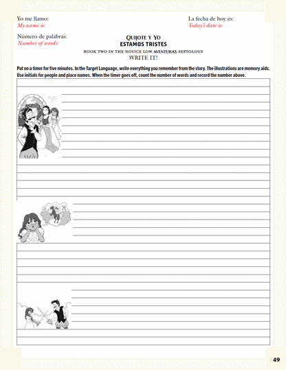Communication Guide: Quijote y Yo: Estamos Tristes, Book Two in the Novice Low "Aventuras" Septology