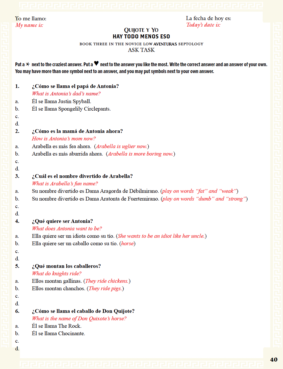Communication Guide: Quijote y Yo: Hay Todo Menos Eso, Book Three in the Novice Low "Aventuras" Septology