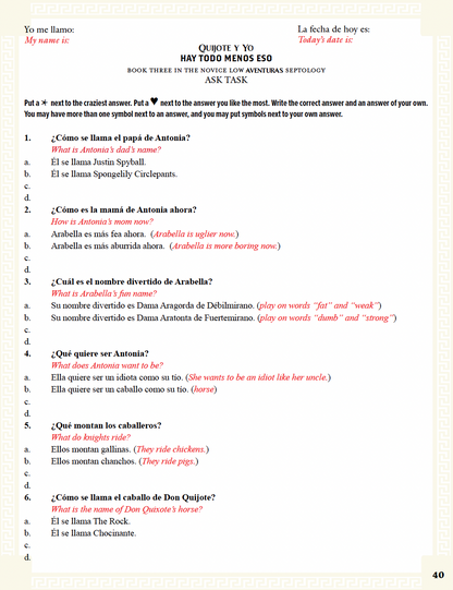 Communication Guide: Quijote y Yo: Hay Todo Menos Eso, Book Three in the Novice Low "Aventuras" Septology