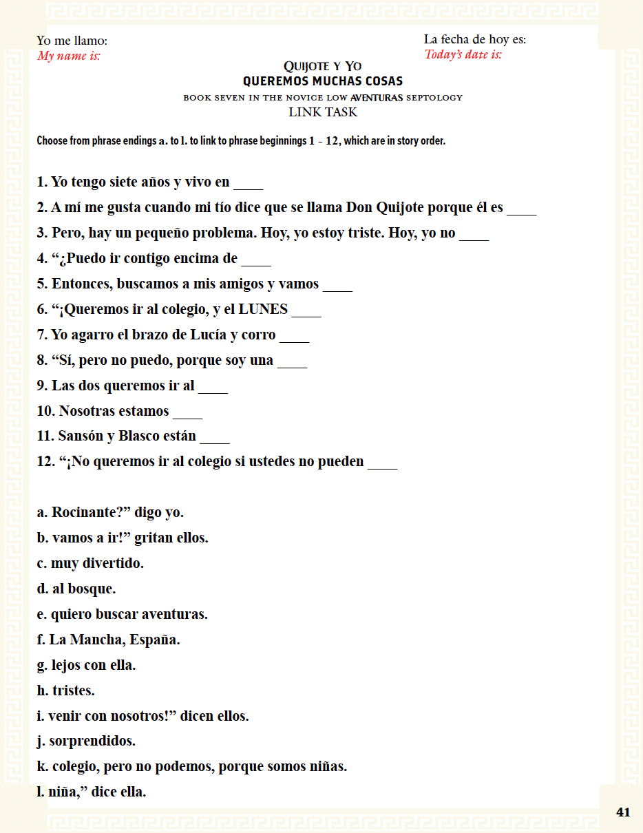Communication Guide: Quijote y Yo: Queremos Muchas Cosas, Book Seven in the Novice Low "Aventuras" Septology