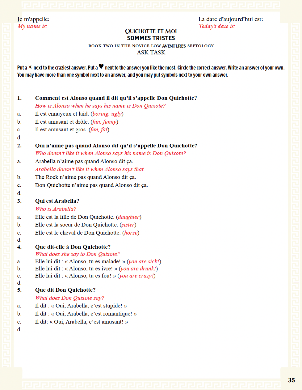 Communication Guide: Quichotte et Moi: Sommes Tristes, Book Two in the Novice Low "Aventures" Septology