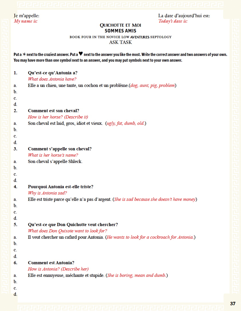 Communication Guide: Quichotte et Moi: Sommes Amis, Book Four in the Novice Low "Aventures" Septology