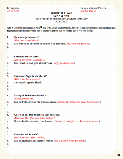 Communication Guide: Quichotte et Moi: Sommes Amis, Book Four in the Novice Low "Aventures" Septology