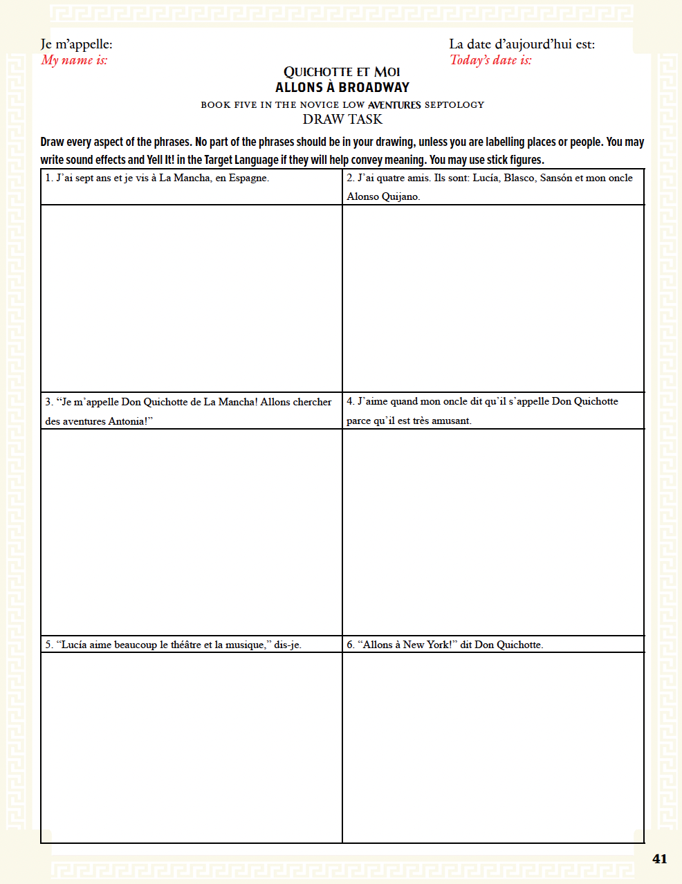 Communication Guide: Quichotte et Moi: Allons à Broadway, Book Five in the Novice Low "Aventures" Septology
