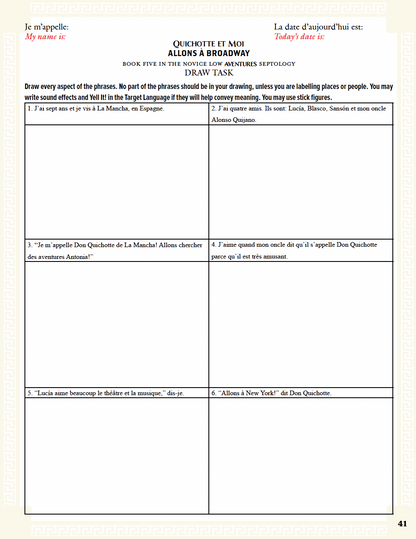Communication Guide: Quichotte et Moi: Allons à Broadway, Book Five in the Novice Low "Aventures" Septology